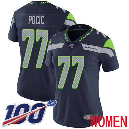 Seattle Seahawks Limited Navy Blue Women Ethan Pocic Home Jersey NFL Football 77 100th Season Vapor Untouchable